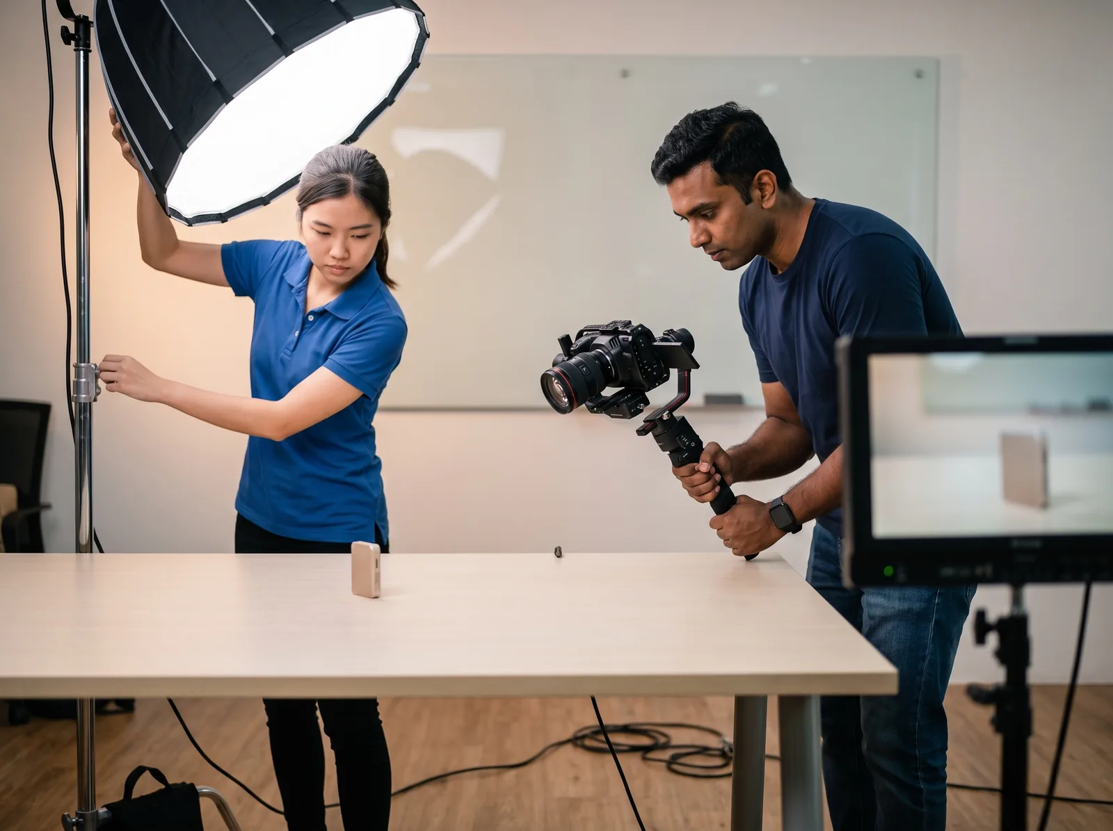 A Drealm video production shoot with camera, lighting, and crew